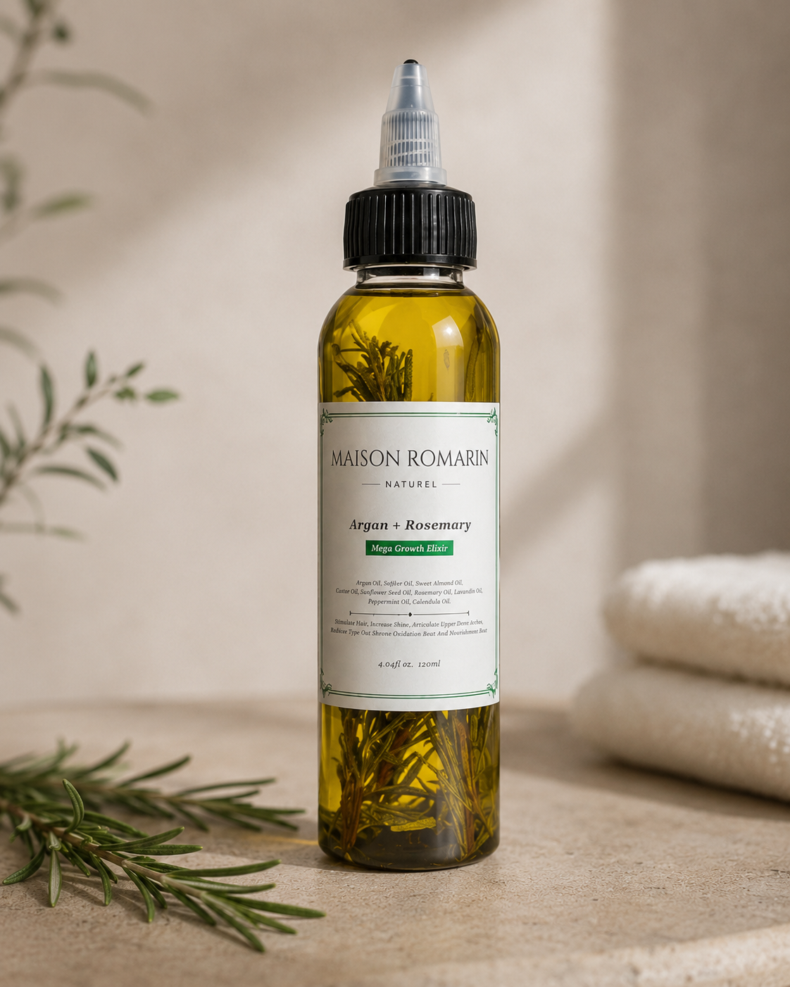 Maison Romarin rosemary hair oil bottle